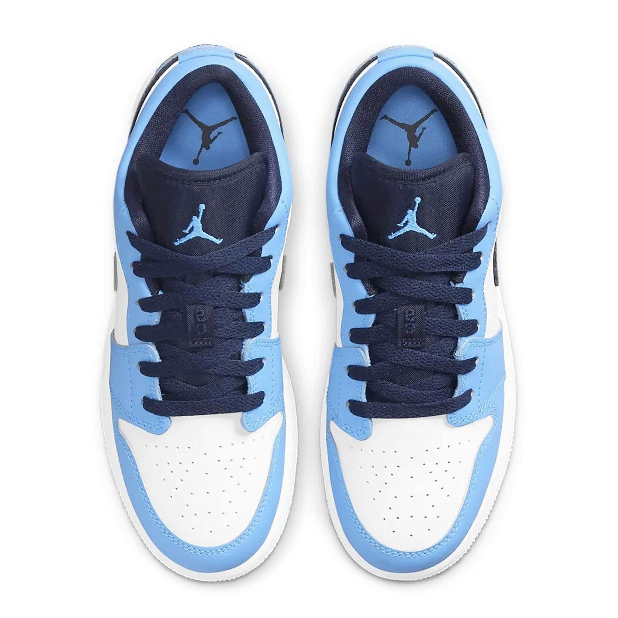 Top down view of Air Jordan 1 Low UNC University Blue (GS)Sole view of Air Jordan 1 Low UNC University Blue (GS) 553560-144